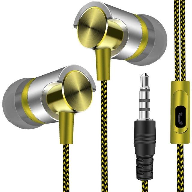 Wired In Ear Earphones With Secure Ear Hook For Jogging metal wired earphones with ear-hook, 3.5mm plug and inline mic, braided cable