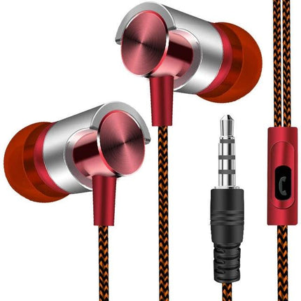 Wired In Ear Earphones With Secure Ear Hook For Jogging red metal housings braided cable 3.5mm plug mic