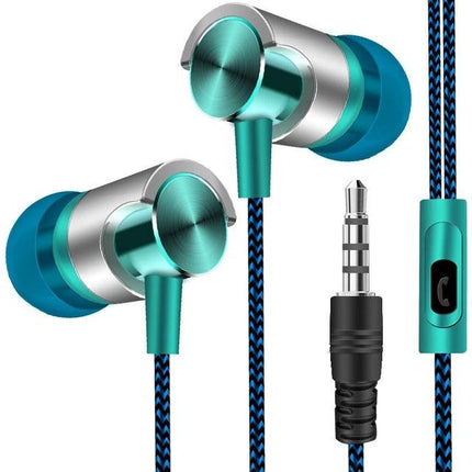 Wired In Ear Earphones With Secure Ear Hook For Jogging teal metal housings braided cable quick-call mic 3.5mm plug