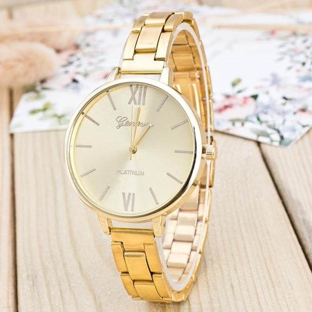 2 PCS Women Large Dial Stainless Steel Fine Strap Quartz Watch