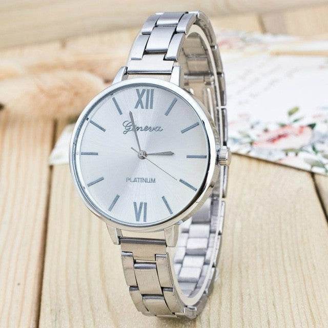 2 PCS Women Large Dial Stainless Steel Fine Strap Quartz Watch