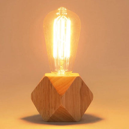 Minimalist Wooden Table Lamp for Your Bedroom Nightstand with warm Edison bulb on small natural wood bedside base