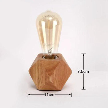 Minimalist Wooden Table Lamp for Your Bedroom Nightstand — compact geometric wooden bedside lamp 11cm x 7.5cm with vintage bulb for cozy reading