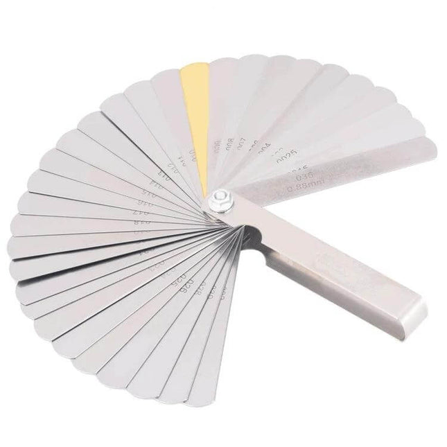 Stainless Steel Range Finder Feeler Set for Woodworking 32-piece fan of stainless feeler gauges for precise gap measurement