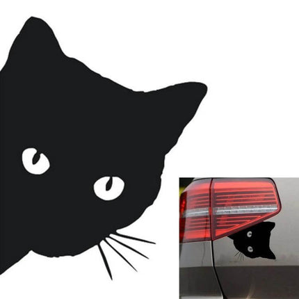 Black and White Cat Face Peering Car Sticker Decal, 12x15cm - whimsical cat face car decal for bumper or door, black & white peel-and-stick design