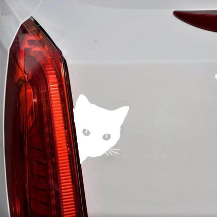 Black and White Cat Face Peering Car Sticker Decal, 12x15cm - white cat face decal peeking from behind car tail light