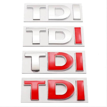 TDI 3D Badge Emblem Car Decal Sticker for Vehicle Decoration - chrome and red TDI car emblem set for exterior or interior personalization