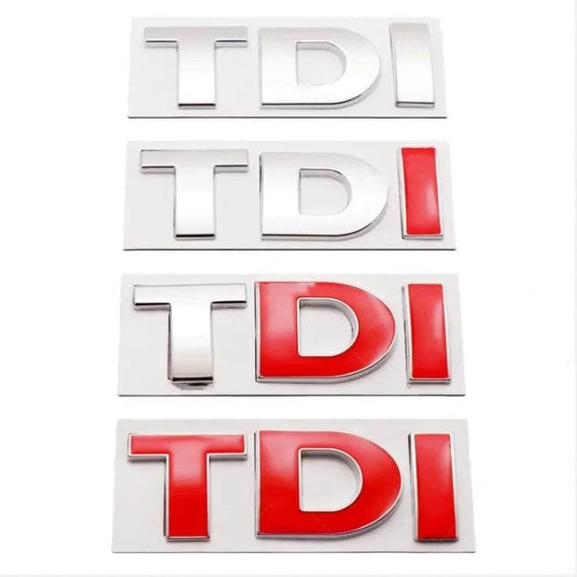TDI 3D Badge Emblem Car Decal Sticker for Vehicle Decoration - chrome and red TDI car emblem set for exterior or interior personalization