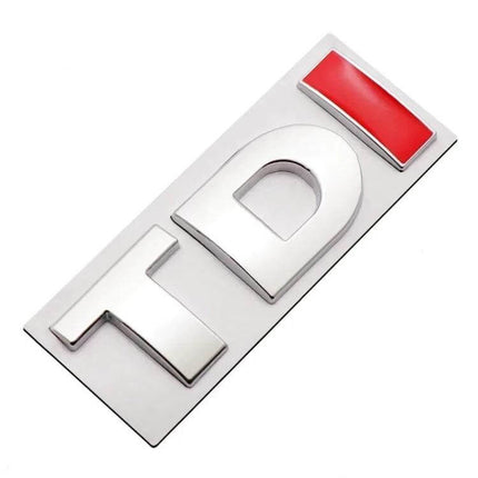 TDI 3D Badge Emblem Car Decal Sticker for Vehicle Decoration - silver chrome TDI emblem with red accent for car exterior or interior