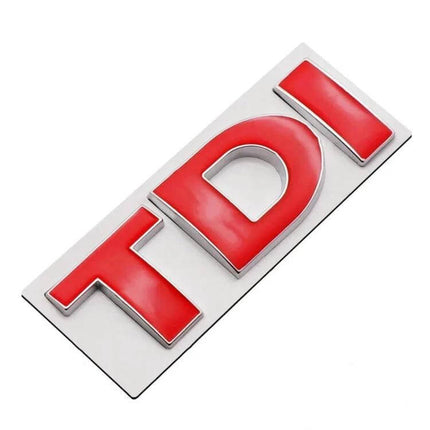 TDI 3D Badge Emblem Car Decal Sticker for Vehicle Decoration - red raised TDI car emblem on chrome backing, adhesive automotive decal