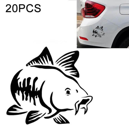 Reflective Carp Fish Shaped Car Window Sticker for Decoration - black carp decal on white car rear quarter, reflective decorative vehicle window sticker