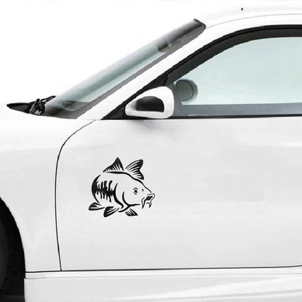 Reflective Carp Fish Shaped Car Window Sticker for Decoration on white car door showing black carp decal reflective safety accent