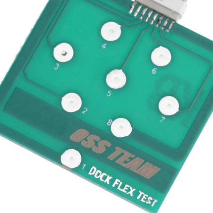 Compact Diagnostic Tool for Apple and Android Phones handheld dock flex test board showing numbered contact pads for battery and base plug diagnostics