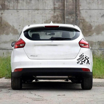 Car Window Decal Stickers in Black and White for Vehicle Decoration - black PVC 7.9x7.5cm 'Don't Touch My Car' sticker on white hatchback rear bumper