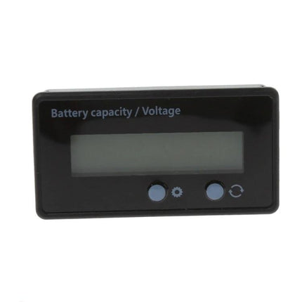 12V Lead-Acid and Lithium Battery Capacity Indicator with Percentage Display - black digital battery capacity and voltage meter for RVs, solar, EV setups