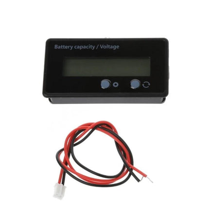 12V Lead-Acid and Lithium Battery Capacity Indicator with Percentage Display - compact panel meter with LCD and wiring for RV solar and EV monitoring
