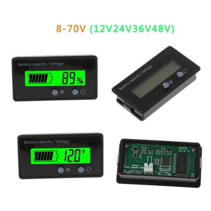 12V Lead-Acid and Lithium Battery Capacity Indicator with Percentage Display showing 89% and 12.0V for RV solar and EV monitoring