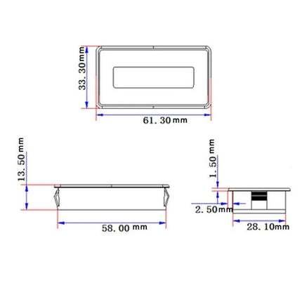 12V Lead-Acid and Lithium Battery Capacity Indicator with Percentage Display front and side dimensions technical drawing