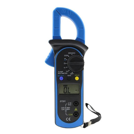 ANENG Digital Clamp Multimeter for AC and DC Measurements - handheld blue clamp multimeter showing display and rotary dial