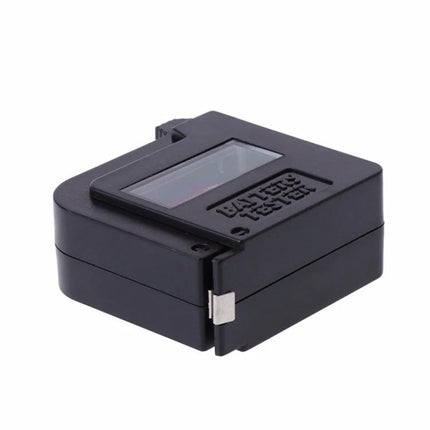 Portable Analog Battery Tester for 9V and 1.5V Cells compact black handheld tester with analog meter for travel and electronics, 55x52x23mm