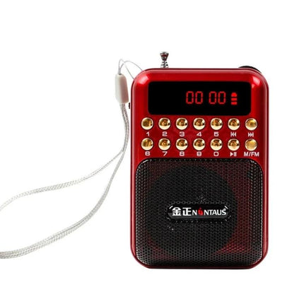 Rechargeable Portable FM Radio with Music Player Support red compact rechargeable FM radio with USB/TF playback and wrist strap