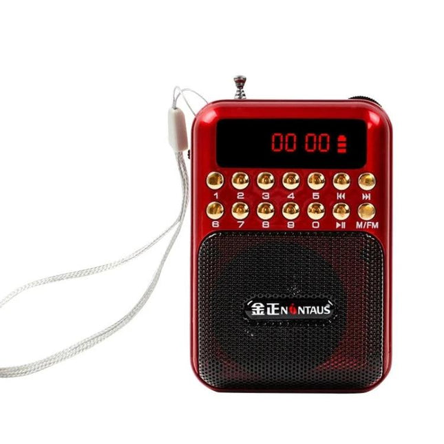 Rechargeable Portable FM Radio with Music Player Support red compact rechargeable FM radio with USB/TF playback and wrist strap
