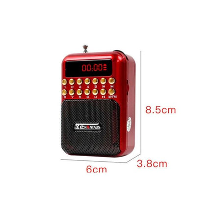 Rechargeable Portable FM Radio with Music Player Support - compact red rechargeable FM radio, USB/TF playback, portable emergency and travel speaker