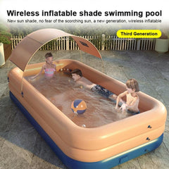 Piscina inflable de PVC con sombra para niños: gran piscina al aire libre con inflado automático con un solo botón y protección UV