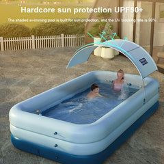 Piscina inflable de PVC con sombra para niños: gran piscina al aire libre con inflado automático con un solo botón y protección UV