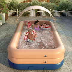 Piscina inflable de PVC con sombra para niños: gran piscina al aire libre con inflado automático con un solo botón y protección UV