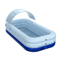 Piscina inflable de PVC con sombra para niños: gran piscina al aire libre con inflado automático con un solo botón y protección UV