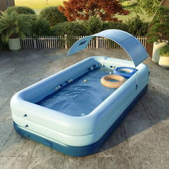 Piscina inflable de PVC con sombra para niños: gran piscina al aire libre con inflado automático con un solo botón y protección UV