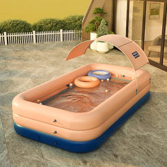 Piscina inflable de PVC con sombra para niños: gran piscina al aire libre con inflado automático con un solo botón y protección UV