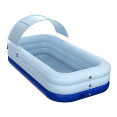 Piscina inflable de PVC con sombra para niños: gran piscina al aire libre con inflado automático con un solo botón y protección UV