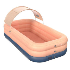 Piscina inflable de PVC con sombra para niños: gran piscina al aire libre con inflado automático con un solo botón y protección UV