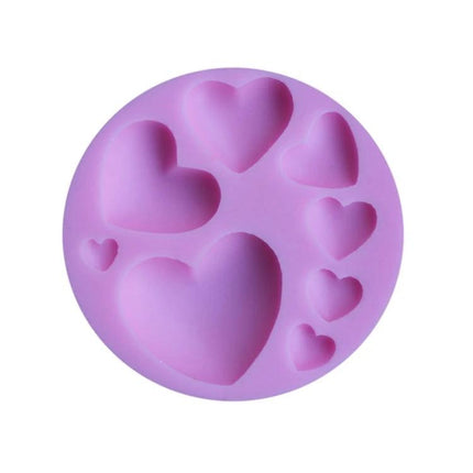 Love Pattern Silicone Cake Mold For Fondant Decorations, 2-Piece - purple round two-piece silicone mold with multiple heart cavities for fondant accents