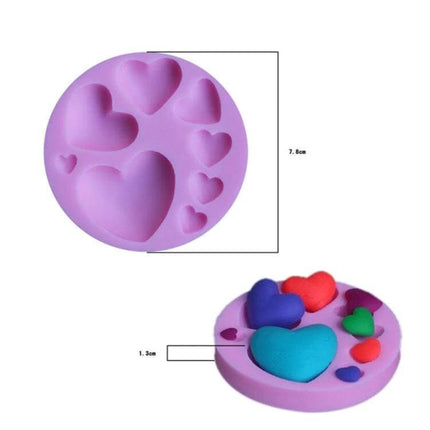 Love Pattern Silicone Cake Mold For Fondant Decorations, 2-Piece - purple round two-piece silicone mold with multiple heart cavities for fondant accents