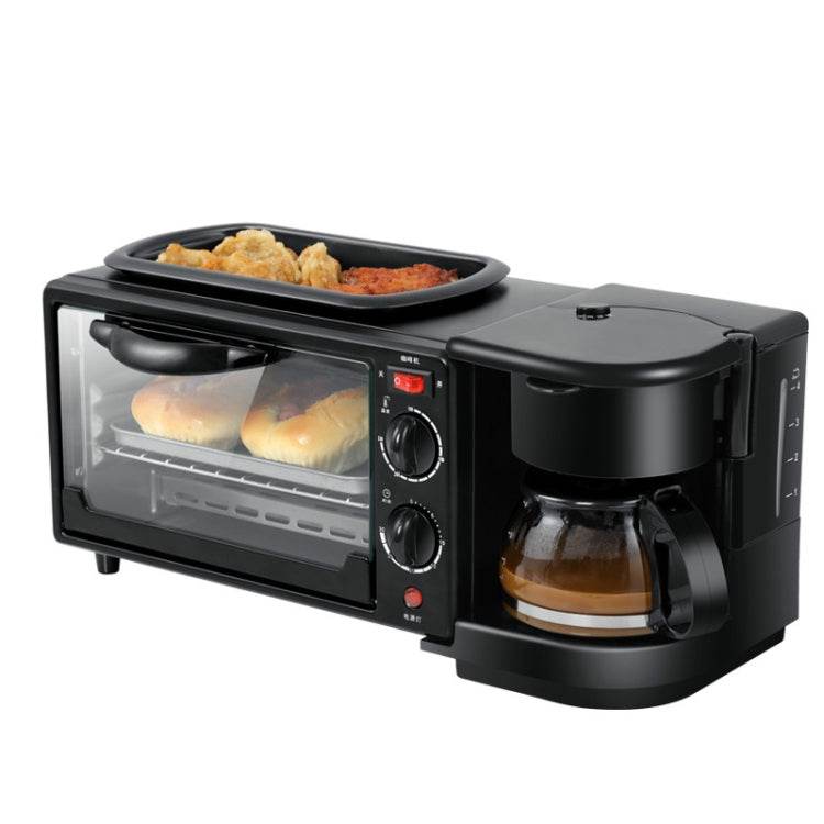 3 in 1 Electric Breakfast Machine Multifunction Coffee Maker + Frying Pan + Mini Oven Household Bread Pizza Oven, 3 in 1 Multifunction Coffee Maker - Syndmart