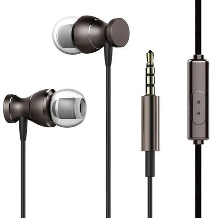 Wired Earphones With 3.5mm Jack Built In Mic For Commuting sleek metal earbuds with inline mic and 3.5mm plug, sweat‑resistant