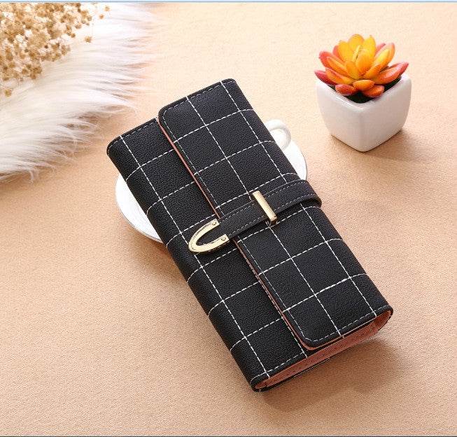 Women Purse Thread Plaid Leather Fashion Design Wallet Chic