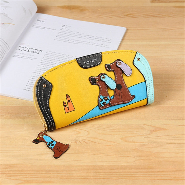 Cute Stitching Puppy Zipper Wallet Long Clutch Bag Ladies Wallet