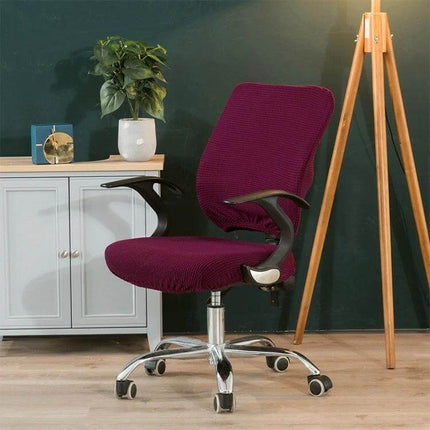Corn Velvet Split Back and Seat Office Chair Cover protecting and refreshing a burgundy office chair in a home office setting