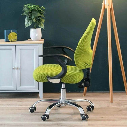 Corn Velvet Split Back and Seat Office Chair Cover on green ergonomic office chair in modern home office