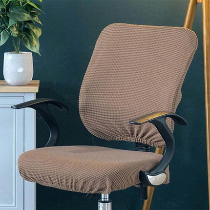 Corn Velvet Split Back and Seat Office Chair Cover in brown waffle texture protecting standard desk chair