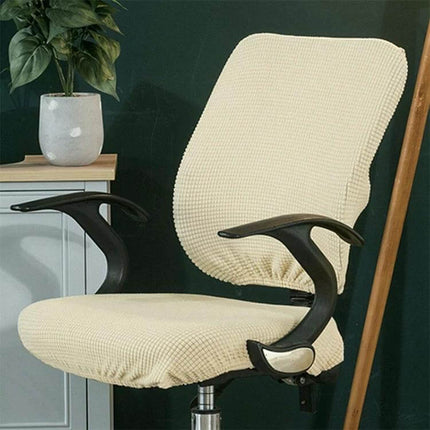 Corn Velvet Split Back and Seat Office Chair Cover on beige office chair protecting seat and back