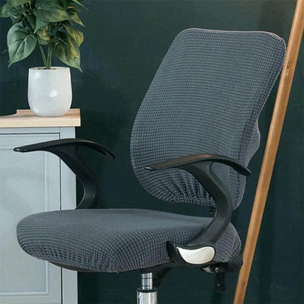 Corn Velvet Split Back and Seat Office Chair Cover protecting gray office chair with textured stretch fabric