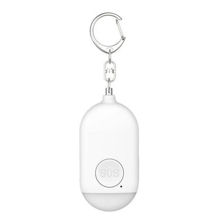 Rechargeable Personal Safety Alarm with Flashlight for Daily Protection compact white keychain SOS siren and flashlight, rechargeable personal safety device