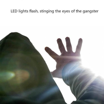 Rechargeable Personal Safety Alarm with Flashlight for Daily Protection - compact device shown emitting bright LED flashlight to deter threats and attract attention