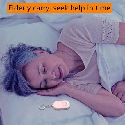 Rechargeable Personal Safety Alarm with Flashlight for Daily Protection shown near an elderly woman in bed for quick access and emergency use