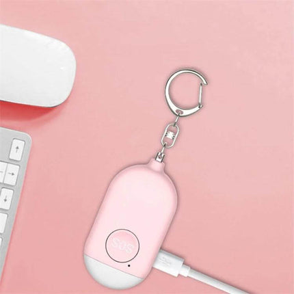 Rechargeable Personal Safety Alarm with Flashlight for Daily Protection pink keychain alarm with SOS button and USB charging cable